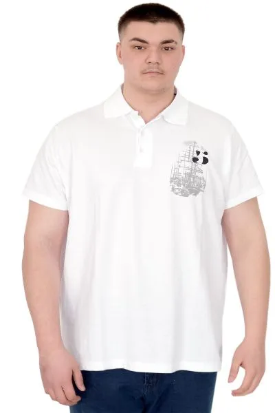 Büyük Beden Erkek T-Shirt Polo Sail Boat U25302 Beyaz