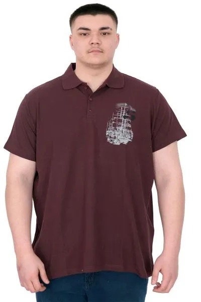 Büyük Beden Erkek T-Shirt Polo Sail Boat U25302 Mürdüm