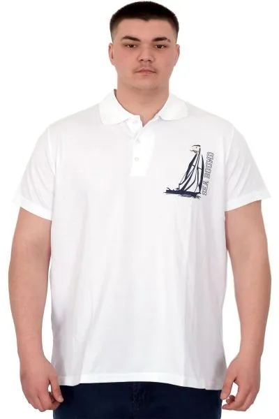 Büyük Beden Erkek T-Shirt Polo Sea Bound U25303 Beyaz