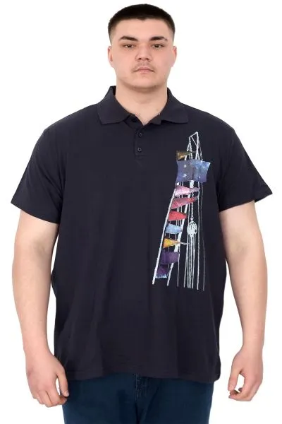 Büyük Beden Erkek T-Shirt Polo Flag U25304 Lacivert