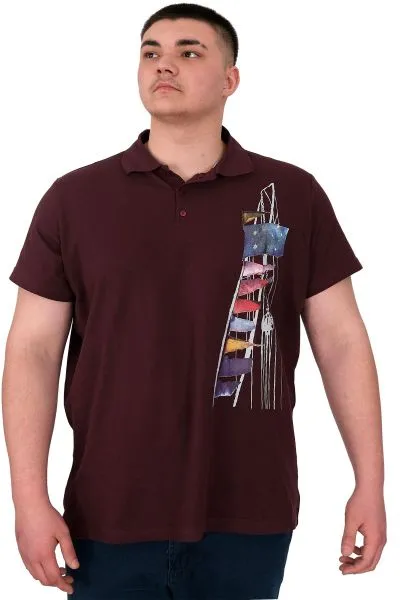 Büyük Beden Erkek T-Shirt Polo Flag U25304 Mürdüm