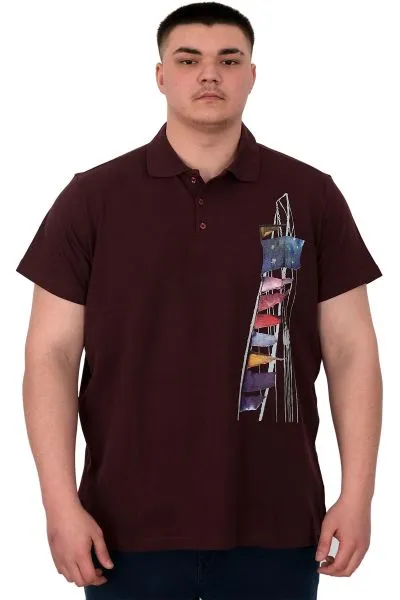 Büyük Beden Erkek T-Shirt Polo Flag U25304 Mürdüm