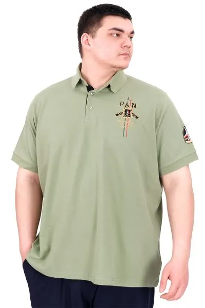 Büyük Beden Erkek Polo Yaka T-Shirt Nakışlı U25307 Çağla