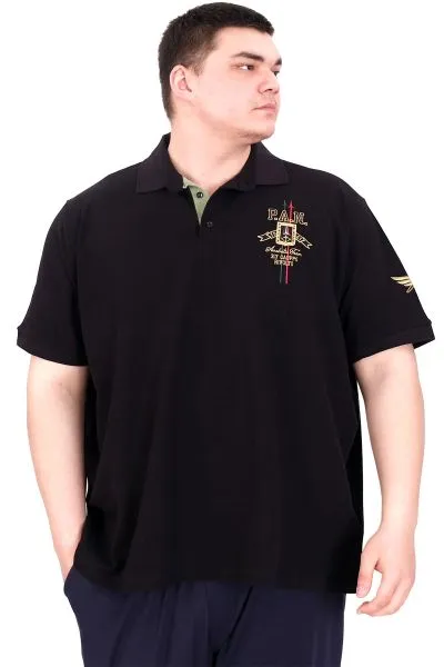 Büyük Beden Erkek Polo Yaka T-Shirt Nakışlı U25307 Siyah
