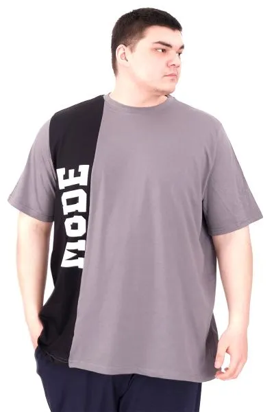 Büyük Beden Erkek T-Shirt Parçalı U25501 Füme