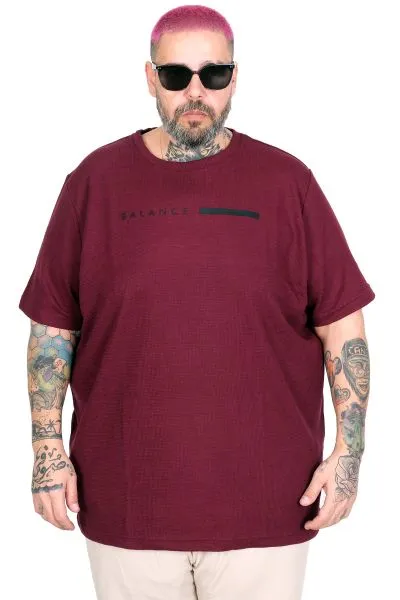 Big Size T-Shirt Crew Neck Balance Waffle U26001 BORDO