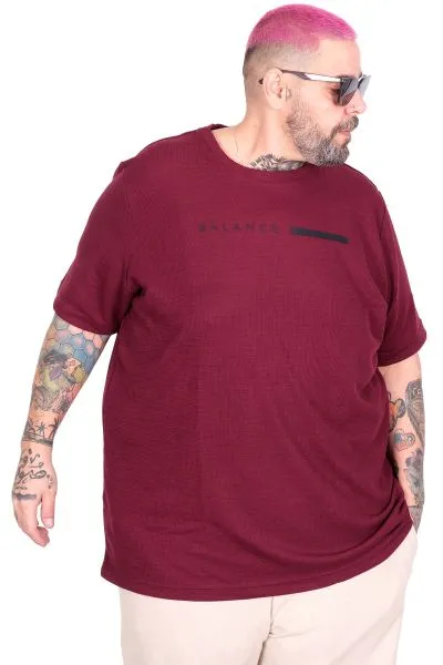 Big Size T-Shirt Crew Neck Balance Waffle U26001 BORDO