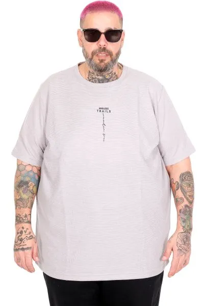 Big Size T-Shirt Crew Neck Endless Traıls Waffle U26002 GREY