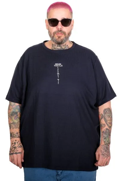 Big Size T-Shirt Crew Neck Endless Traıls Waffle U26002 NAVY