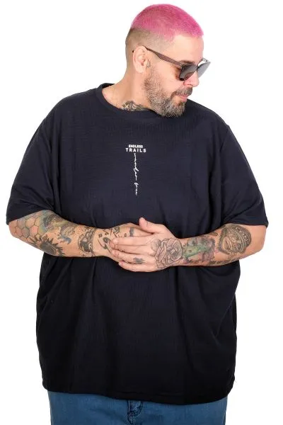 Big Size T-Shirt Crew Neck Endless Traıls Waffle U26002 NAVY