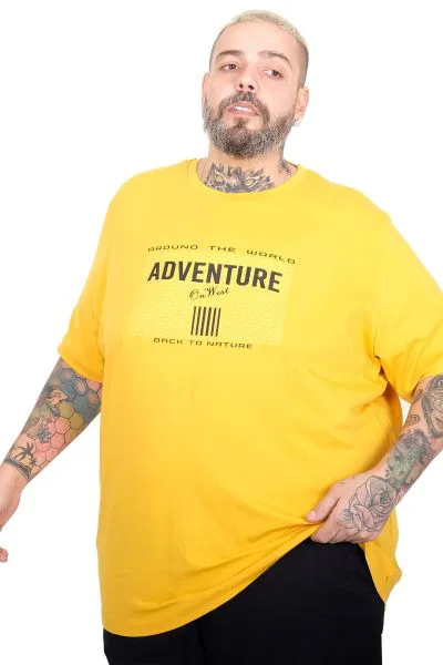 Büyük Beden Erkek Adventure Bisiklet Yaka T-Shirt U26101 HARDAL