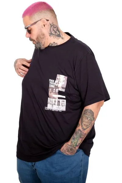 Big Size T-Shirt Thıs Is Your Tıme U26106 NAVY