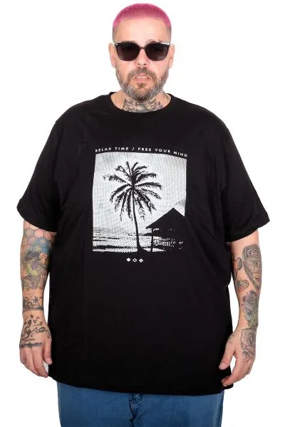 Big Size T-Shirt Palm U26109 BLACK