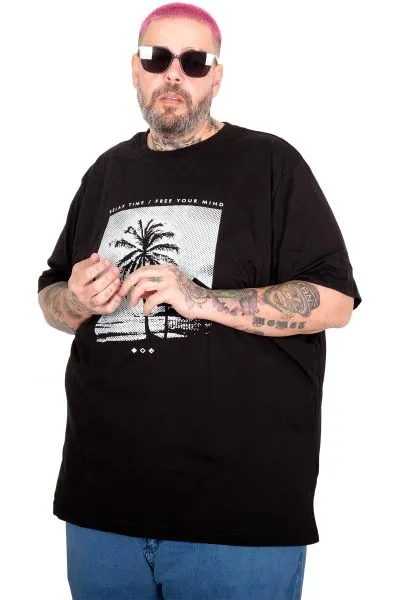 Big Size T-Shirt Palm U26109 BLACK