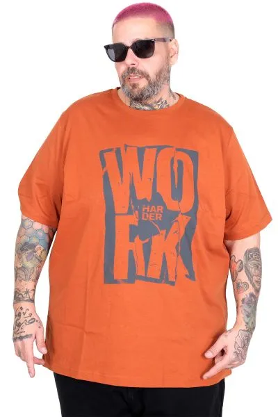 Big Size T-Shirt Work Harder U26166 CINNAMON