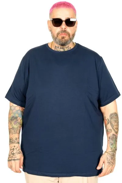 Büyük Beden Likralı T-shirt Bisiklet Yaka 20149 İndigo [product_color]