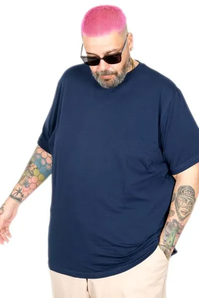 Büyük Beden Likralı T-shirt Bisiklet Yaka 20149 İndigo [product_color]