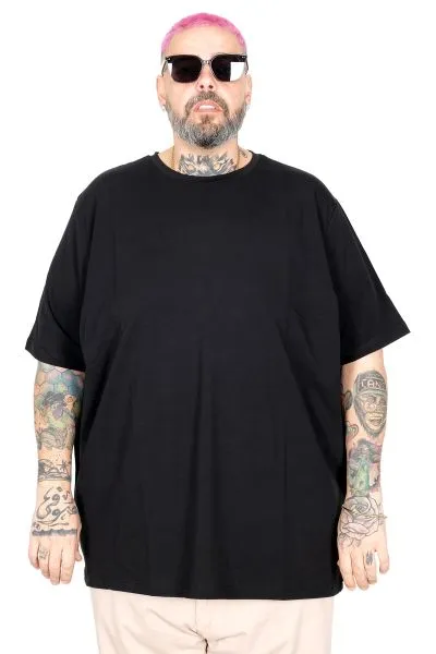 Büyük Beden Likralı T-shirt Bisiklet Yaka 20149 Siyah [product_color]