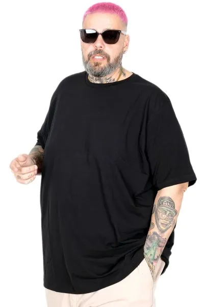 Büyük Beden Likralı T-shirt Bisiklet Yaka 20149 Siyah [product_color]