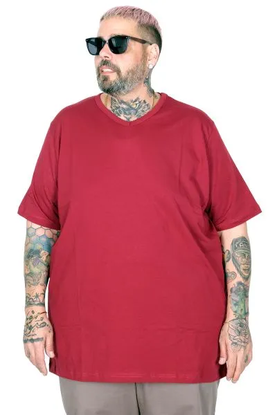 Büyük Beden T-Shirt V Yaka Likralı 20150 Mürdüm [product_color]