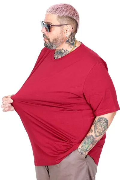 Büyük Beden T-Shirt V Yaka Likralı 20150 Mürdüm [product_color]