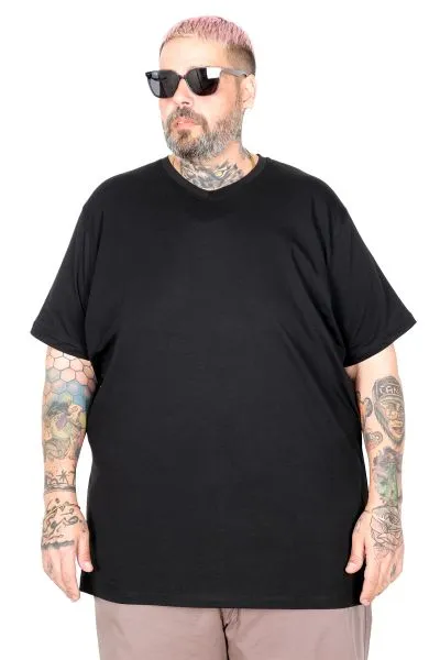 Büyük Beden T-Shirt V Yaka Likralı 20150 Siyah [product_color]