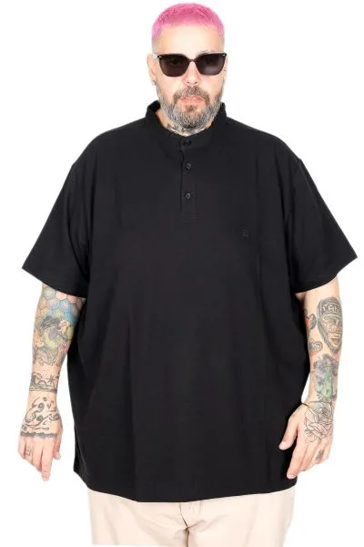 Büyük Beden Erkek Tişört Düğmeli Hakim Yaka T-Shirt U24339 Siyah