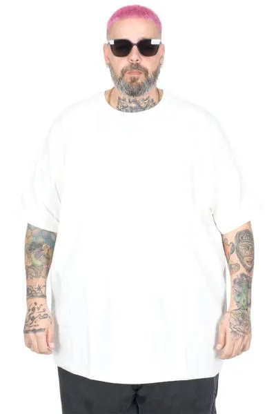Büyük Beden Kalın Basic T-Shirt 25162 Beyaz