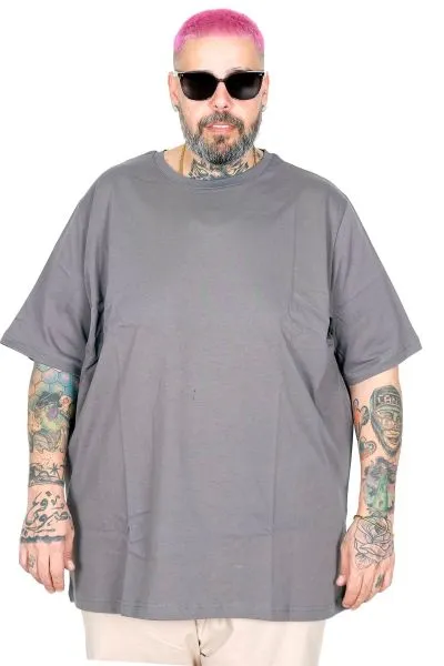 Büyük Beden Kalın Basic T-Shirt 25162 Gri