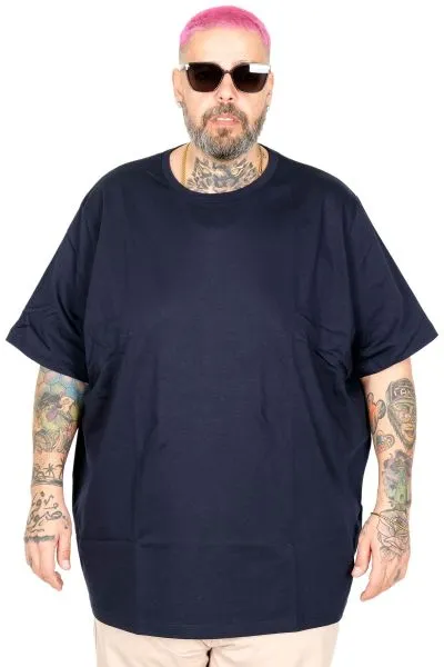 Büyük Beden Kalın Basic T-Shirt 25162 Lacivert