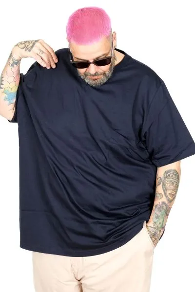 Büyük Beden Kalın Basic T-Shirt 25162 Lacivert