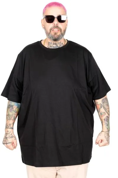 Büyük Beden Kalın Basic T-Shirt 25162 Siyah