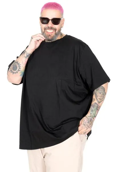 Büyük Beden Kalın Basic T-Shirt 25162 Siyah
