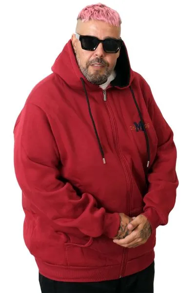 Büyük Beden Erkek Kapüşonlu Fermuarlı Sweatshirt U25803 Bordo