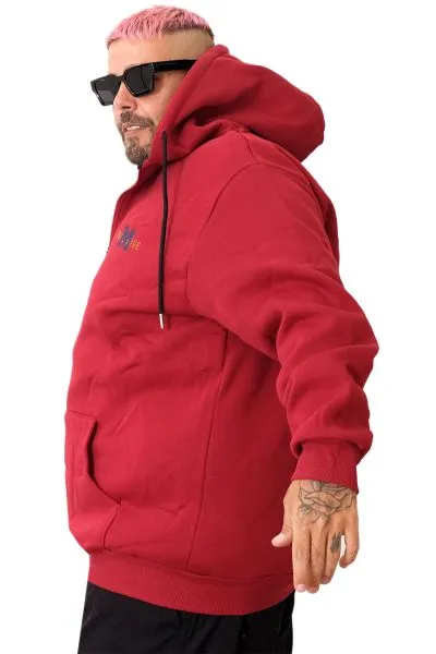 Büyük Beden Erkek Kapüşonlu Fermuarlı Sweatshirt U25803 Bordo