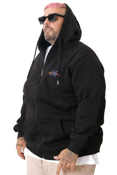 Büyük Beden Erkek Kapüşonlu Fermuarlı Sweatshirt U25803 Siyah