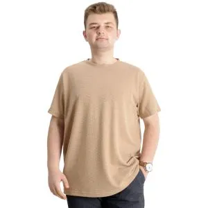 Büyük Beden Erkek T-shirt Bisiklet Yaka WAFFLE 20033 Bej