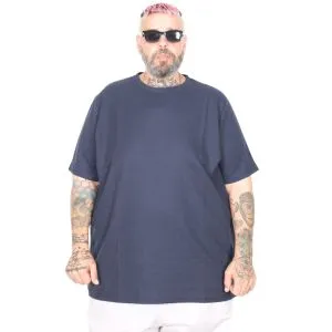 Büyük Beden Waffle Basic T-shirt 20033 Lacivert