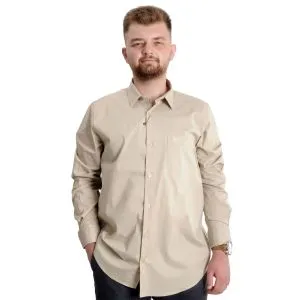 Büyük Beden Erkek Klasik Cepli Gömlek Likralı 20350 Bej