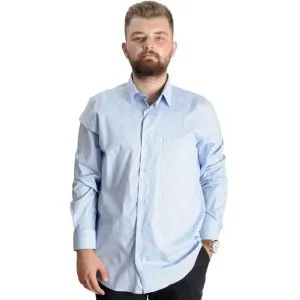 Büyük Beden Erkek Klasik Cepli Gömlek Likralı 20350 Mavi