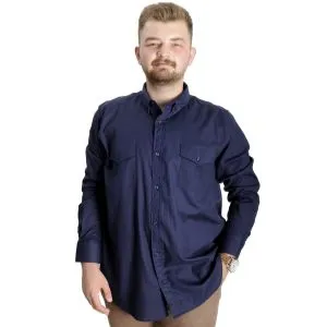 Big Size Shirt Gabardinee Çift Cep Kapaklı 20360 Navy Blue