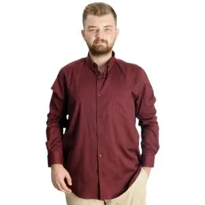 Büyük Beden Erkek Gömlek U.Kol Cepli Oxford 20366 Bordo