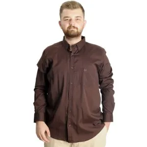 Büyük Beden Erkek Gömlek U.Kol Cepli Oxford 20366 Kahverengi