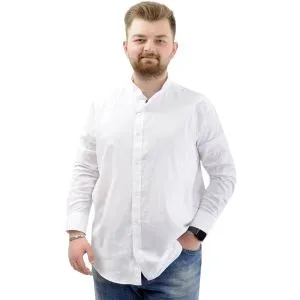 Büyük Beden Erkek Gömlek Uzun Kol Likralı Keten Gömlek U20385 Beyaz