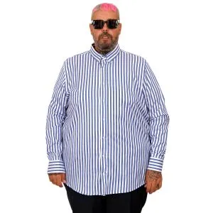 Büyük Beden Erkek Saten Çizgili Gömlek  20399
