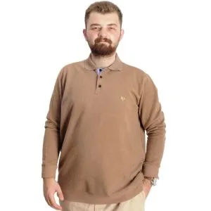 Büyük Beden Erkek Sweat Polo Selanik Nakışlı 20440 Sütlü Kahve