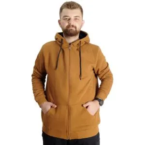 Big Size Mens Sweat Hood Cep Zippered Basic 20543 Camel