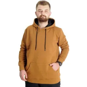 Büyük Beden Sweat Kapşon Kangoroo Pocket Basic 20562 Camel