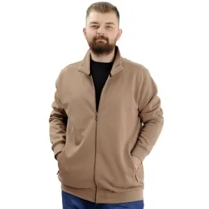 Büyük Beden Erkek Hırka Fermuarlı Stell Dik Yaka 20571 Sütlü Kahve