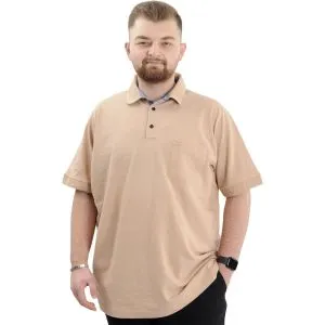 Battal Beden Erkek Tshirt Polo Yaka Cepli Klasik Pike 20552 Bej